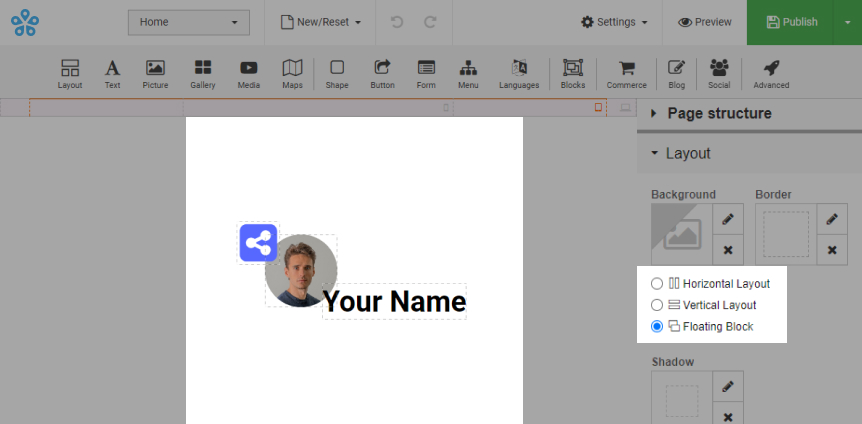 Пример плавающего блока интерфейса